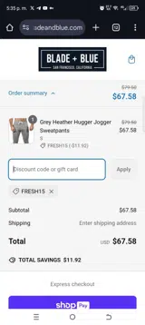 Fresh15 coupon verification screenshot