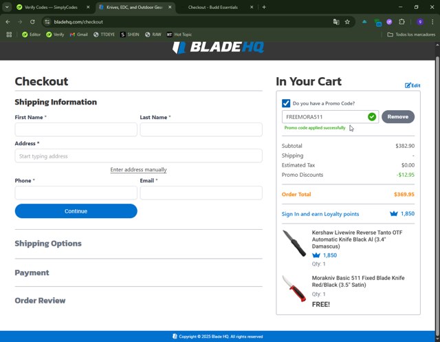 Blade HQ checkout page showing Blade HQ promo code box | Screenshot taken by SimplyCodes community member on Jul 31, 2025