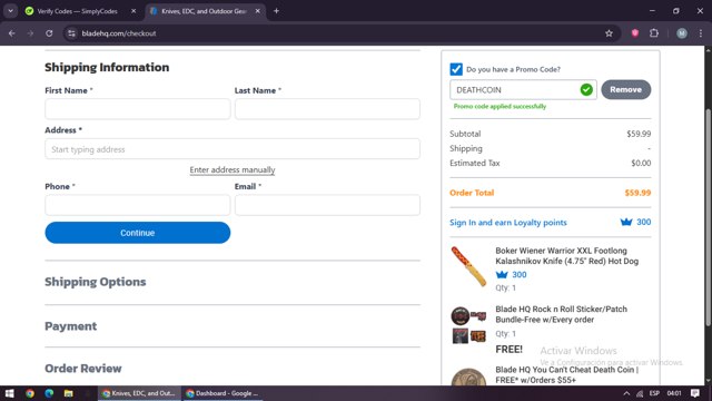 Blade HQ checkout page showing Blade HQ promo code box | Screenshot taken by SimplyCodes community member on Aug 19, 2025
