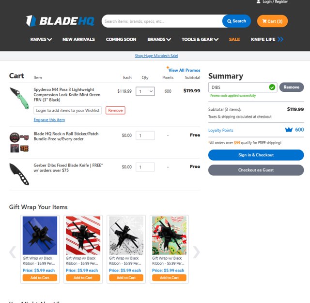 Blade HQ checkout page showing Blade HQ promo code box | Screenshot taken by SimplyCodes community member on Aug 21, 2025