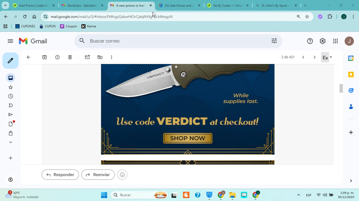 Blade HQ promo code screenshot showing code VERDICT applied at Blade HQ checkout page. Uploaded by SimplyCodes community member jorgejavierherrera on Dec 30, 2025