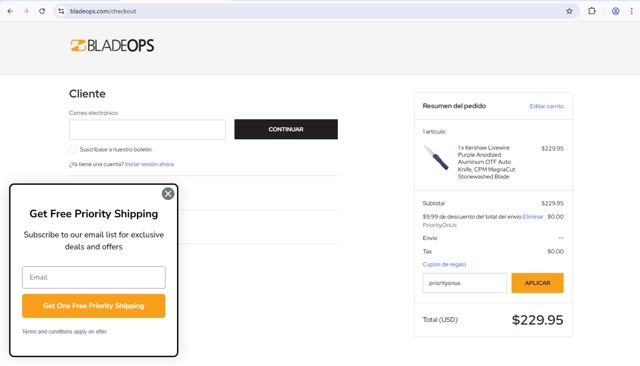 BladeOps checkout page showing BladeOps coupon code box | Screenshot taken by SimplyCodes community member on Sep 4, 2025