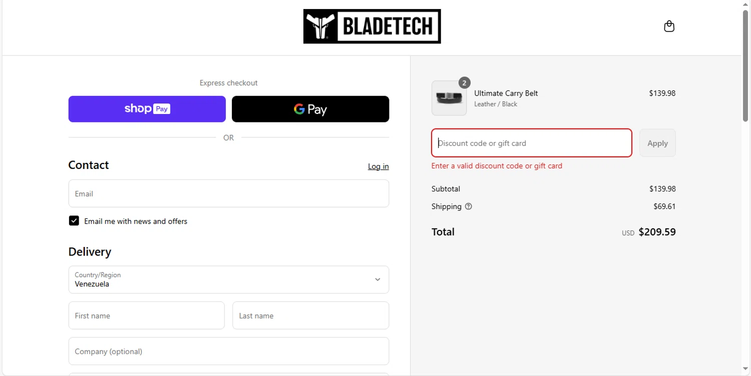 Blade-Tech discount code screenshot showing code SIGNUP10 applied at Blade-Tech checkout page. Uploaded by SimplyCodes community member MagnificentVirtuoso8433 on Jun 22, 2025