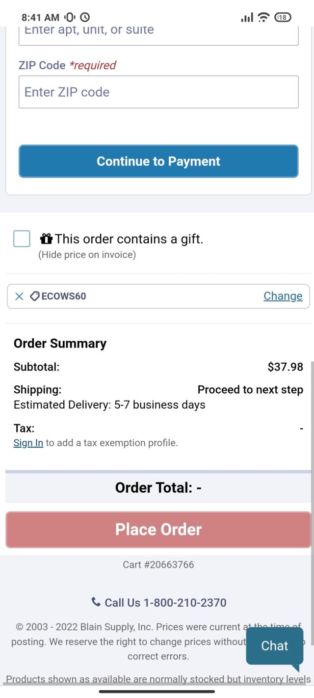 Blain's Farm & Fleet checkout page showing Blain's Farm & Fleet promo code box | Screenshot taken by SimplyCodes community member on May 31, 2022