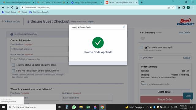 Blain's Farm & Fleet checkout page showing Blain's Farm & Fleet promo code box | Screenshot taken by SimplyCodes community member on May 31, 2022
