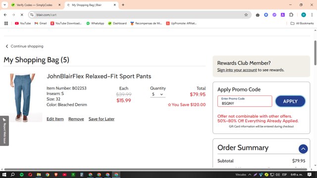 Blair checkout page showing Blair promo code box | Screenshot taken by SimplyCodes community member on May 12, 2025