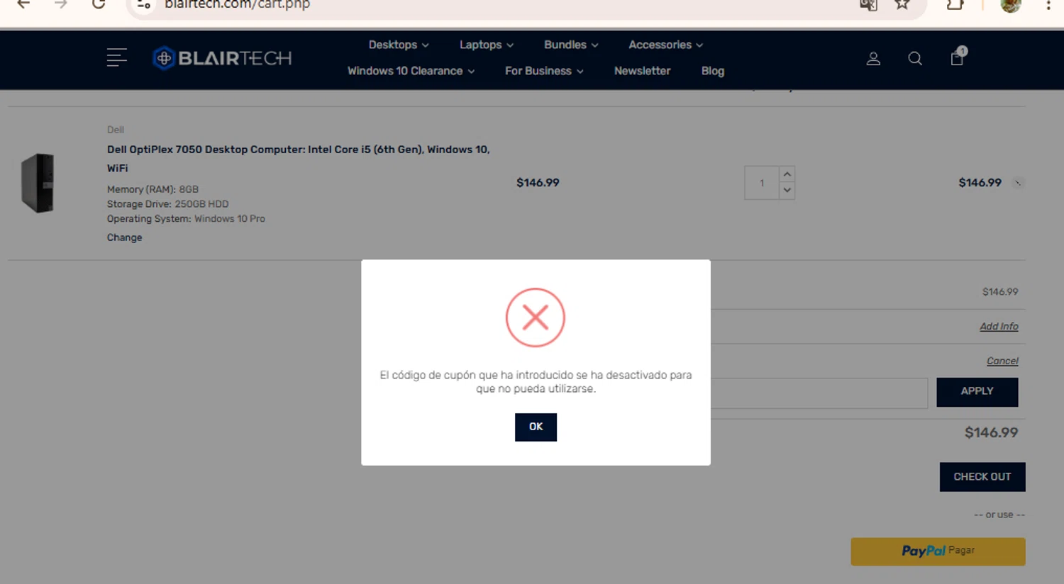 BlairTech promo code screenshot showing code WINDOWS10 applied at BlairTech checkout page. Uploaded by SimplyCodes community member BudgetLion5814 on Mar 21, 2025