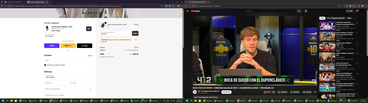 Blakely Clothing discount code screenshot showing code BLACK15 applied at Blakely Clothing checkout page. Uploaded by SimplyCodes community member Davoxeneixe on Nov 12, 2025
