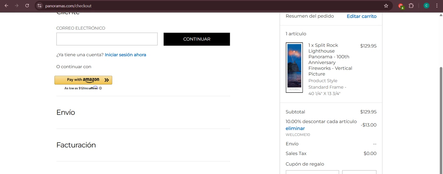 Blakeway Worldwide Panoramas coupon code screenshot showing code WELCOME10 applied at Blakeway Worldwide Panoramas checkout page. Uploaded by SimplyCodes community member Negritoo on Mar 11, 2025