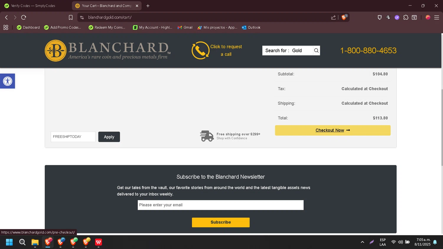 Blanchard and Company checkout page showing Blanchard and Company promo code box | Screenshot taken by SimplyCodes community member on Nov 8, 2025
