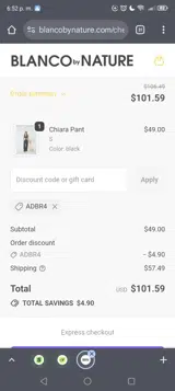 Blanco By Nature coupon verification screenshot