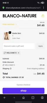Blanco By Nature coupon verification screenshot
