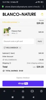 Blanco By Nature coupon verification screenshot