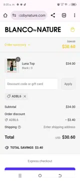 Blanco By Nature coupon verification screenshot