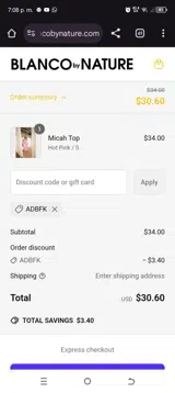 Blanco By Nature coupon verification screenshot