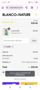 Blanco By Nature coupon verification screenshot