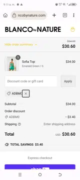 Blanco By Nature coupon verification screenshot