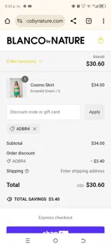 Blanco By Nature coupon verification screenshot