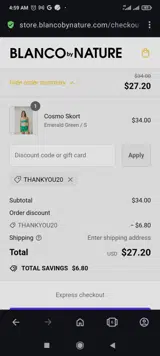 Blanco By Nature coupon verification screenshot