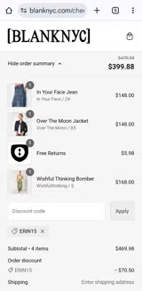 Erin15 coupon verification screenshot