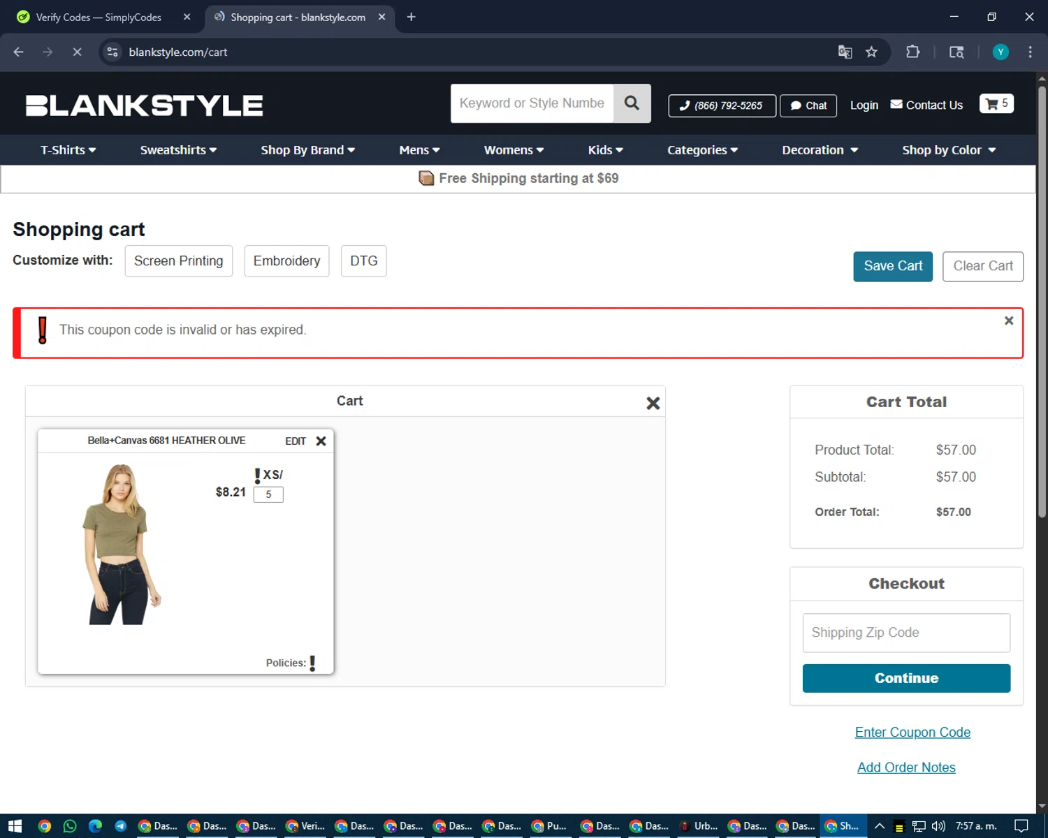 Blankstyle coupon code screenshot showing code HELLOFALL applied at Blankstyle checkout page. Uploaded by SimplyCodes community member RoyalEagle4794 on Aug 18, 2025