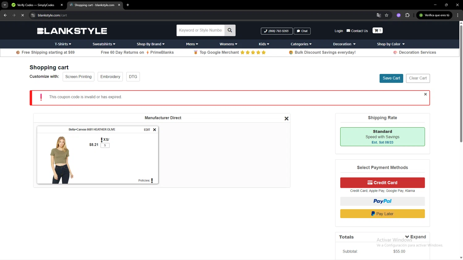 Blankstyle coupon code screenshot showing code HELLOFALL applied at Blankstyle checkout page. Uploaded by SimplyCodes community member SAIKOO on Aug 18, 2025