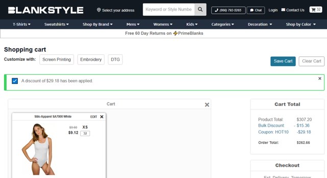 Blankstyle checkout page showing Blankstyle coupon code box | Screenshot taken by SimplyCodes community member on Jul 28, 2025