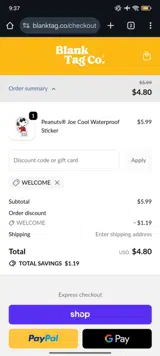 welcome coupon verification screenshot