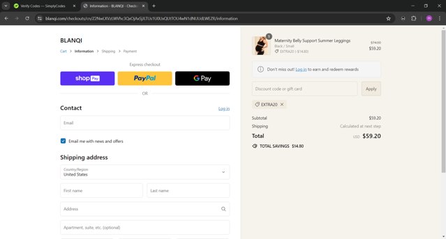 Blanqi checkout page showing Blanqi discount code box | Screenshot taken by SimplyCodes community member on Jul 12, 2024