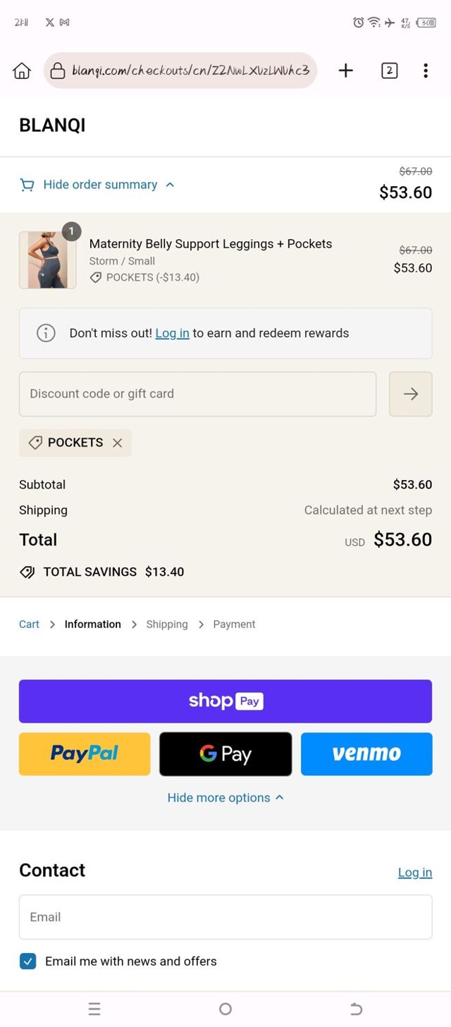 Blanqi checkout page showing Blanqi discount code box | Screenshot taken by SimplyCodes community member on Apr 5, 2024