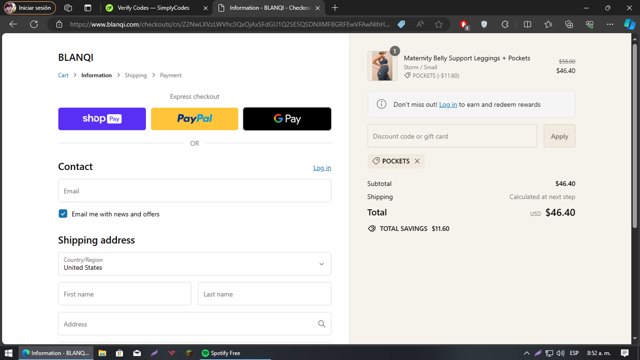 Blanqi checkout page showing Blanqi discount code box | Screenshot taken by SimplyCodes community member on Apr 27, 2024