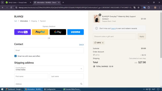 Blanqi checkout page showing Blanqi discount code box | Screenshot taken by SimplyCodes community member on Apr 26, 2024