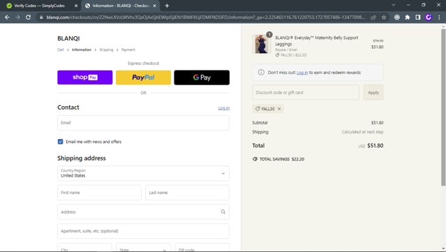 Blanqi checkout page showing Blanqi discount code box | Screenshot taken by SimplyCodes community member on Sep 22, 2024