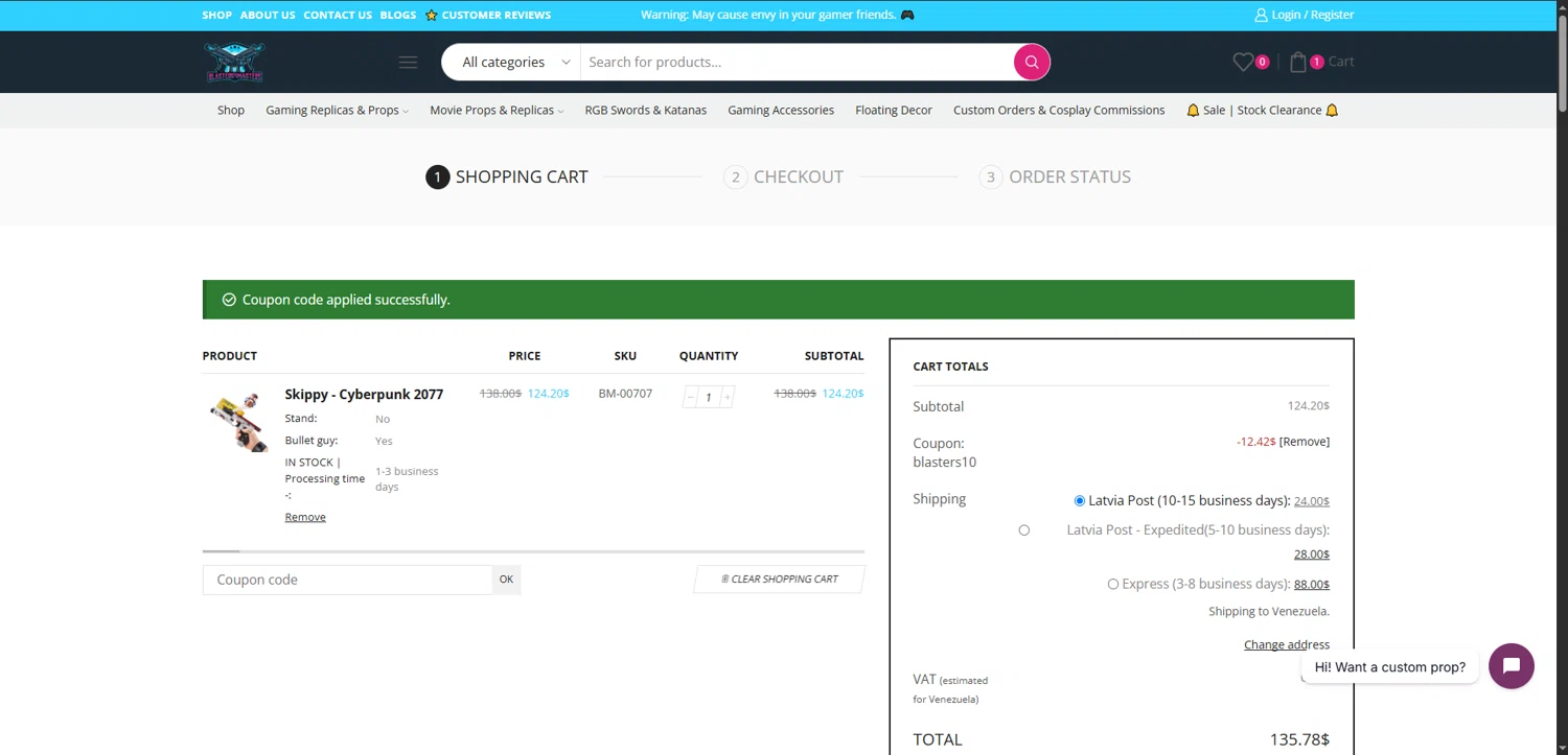 Blasters4Masters promo code screenshot showing code blasters10 applied at Blasters4Masters checkout page. Uploaded by SimplyCodes community member Elosox1 on Sep 24, 2025