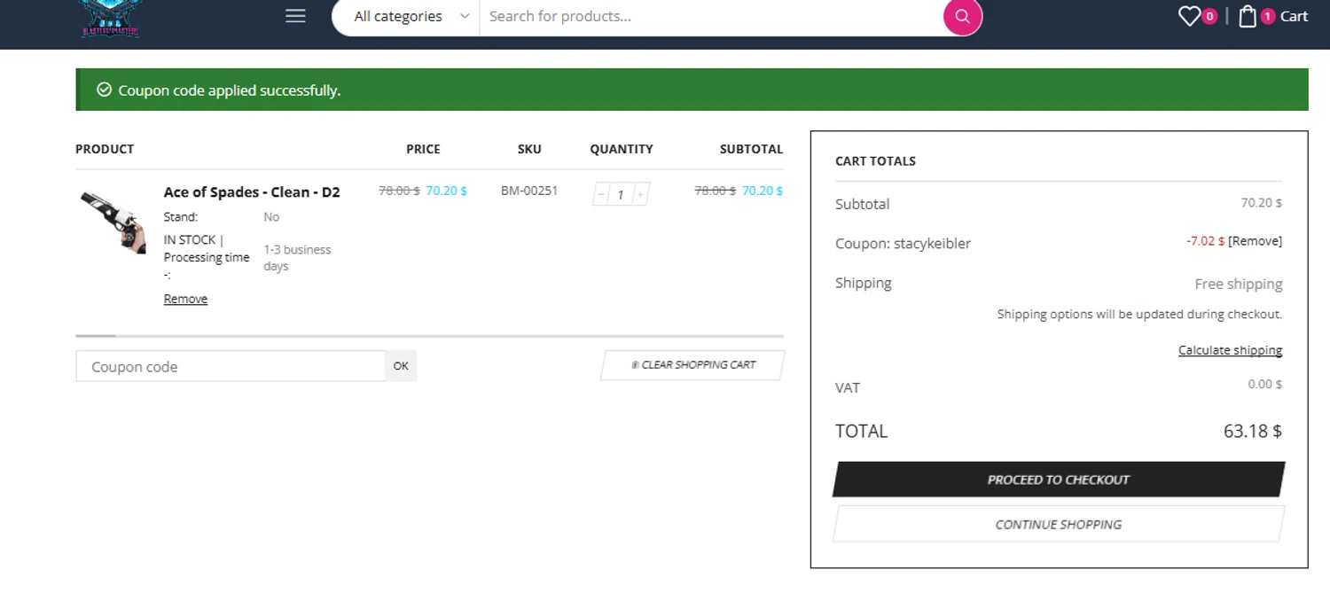 Blasters4Masters promo code screenshot showing code STACYKEIBLER applied at Blasters4Masters checkout page. Uploaded by SimplyCodes community member ashe1986 on Aug 26, 2025