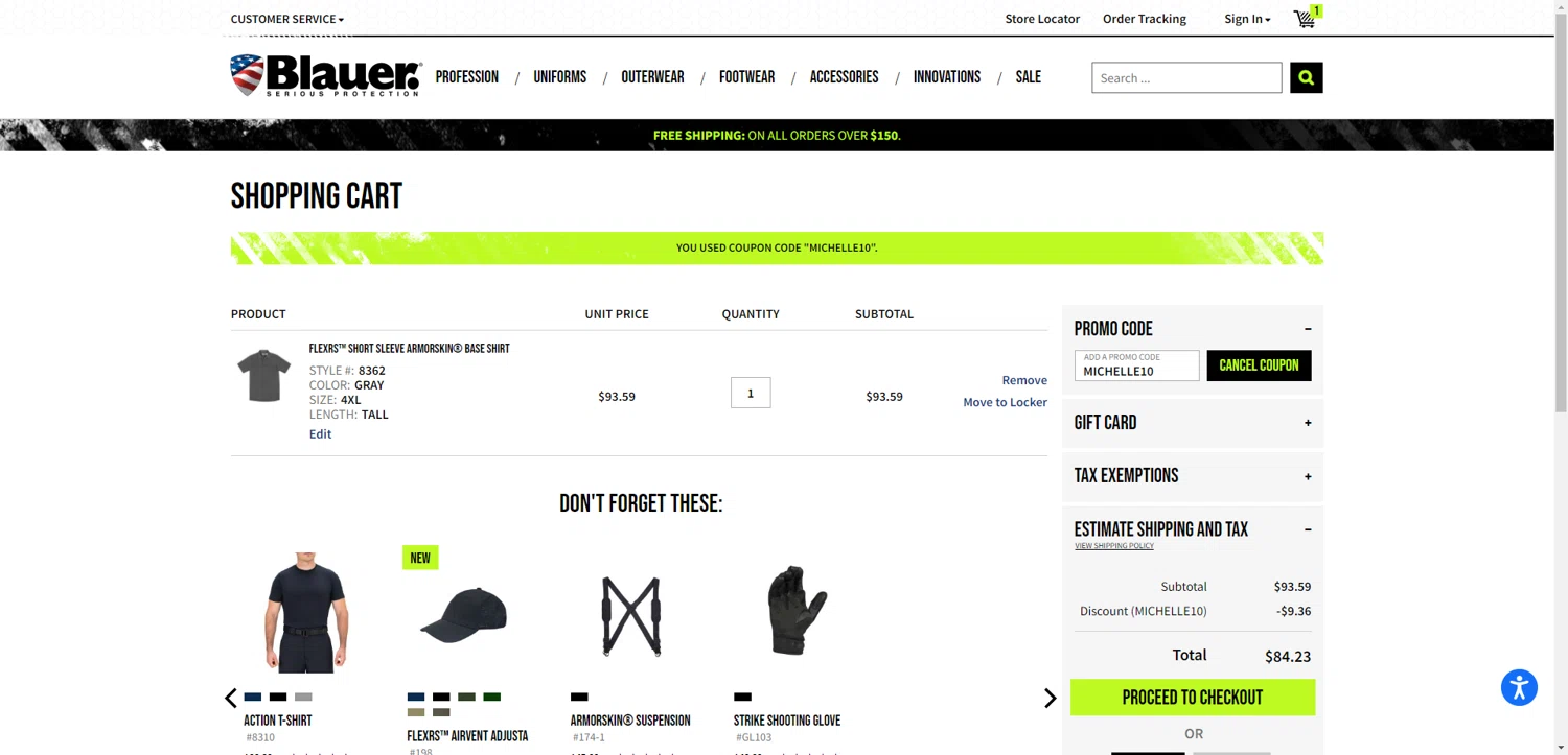 Blauer promo code screenshot showing code MICHELLE10 applied at Blauer checkout page. Uploaded by SimplyCodes community member EpicEagle816 on May 31, 2025