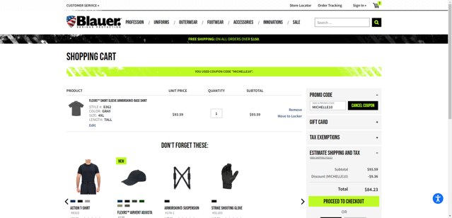 Blauer checkout page showing Blauer promo code box | Screenshot taken by SimplyCodes community member on May 31, 2025