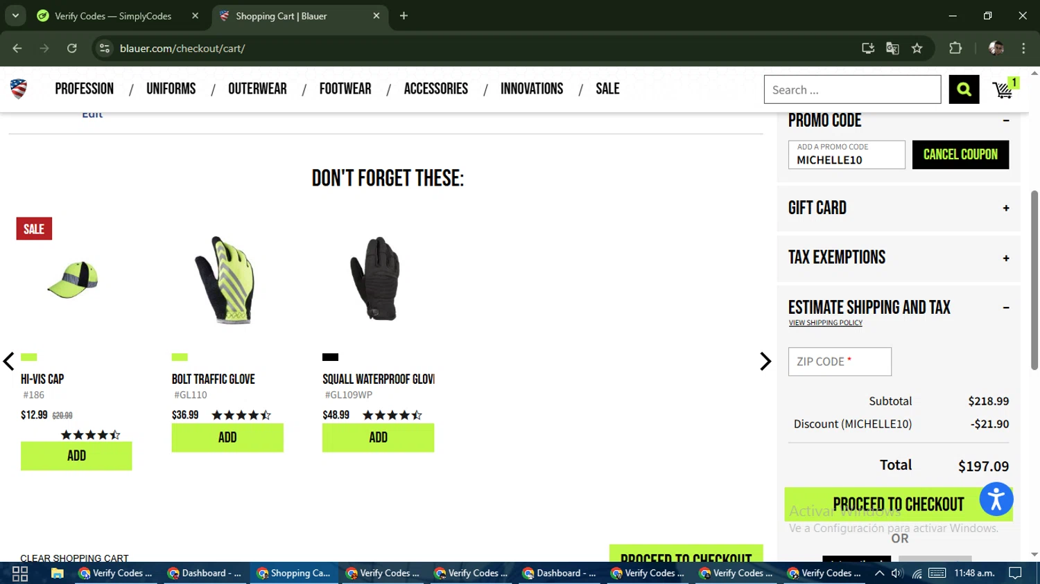 Blauer promo code screenshot showing code MICHELLE10 applied at Blauer checkout page. Uploaded by SimplyCodes community member DiscountSeeker682 on Apr 3, 2025