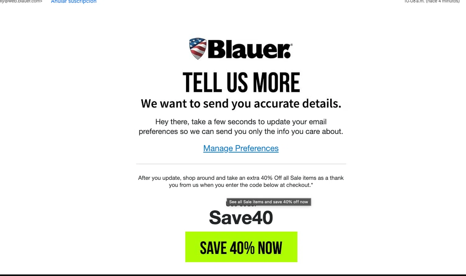 Blauer promo code screenshot showing code SAVE40 applied at Blauer checkout page. Uploaded by SimplyCodes community member ELOIN777 on Aug 21, 2025