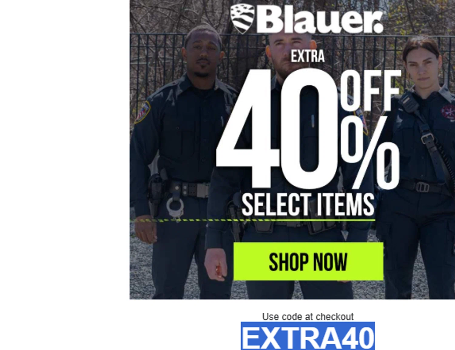 Blauer promo code screenshot showing code EXTRA40 applied at Blauer checkout page. Uploaded by SimplyCodes community member Holaaa on Aug 27, 2025