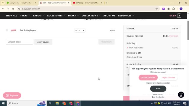 Blazy Susan checkout page showing Blazy Susan coupon code box | Screenshot taken by SimplyCodes community member on Apr 9, 2025