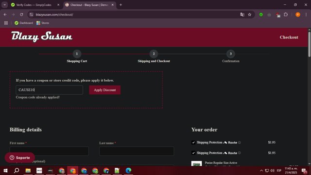 Blazy Susan checkout page showing Blazy Susan coupon code box | Screenshot taken by SimplyCodes community member on Apr 21, 2025