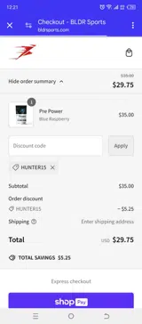 HUNTER15 coupon verification screenshot