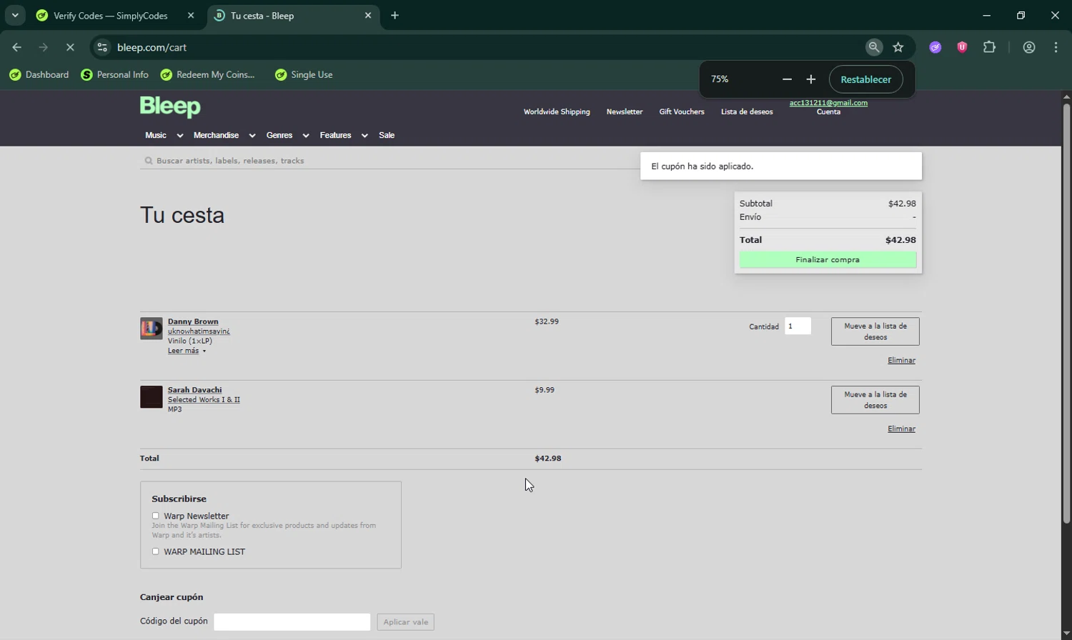 Bleep promo code screenshot showing code LATEMUSIC10 applied at Bleep checkout page. Uploaded by SimplyCodes community member LHaunter on Jul 22, 2025