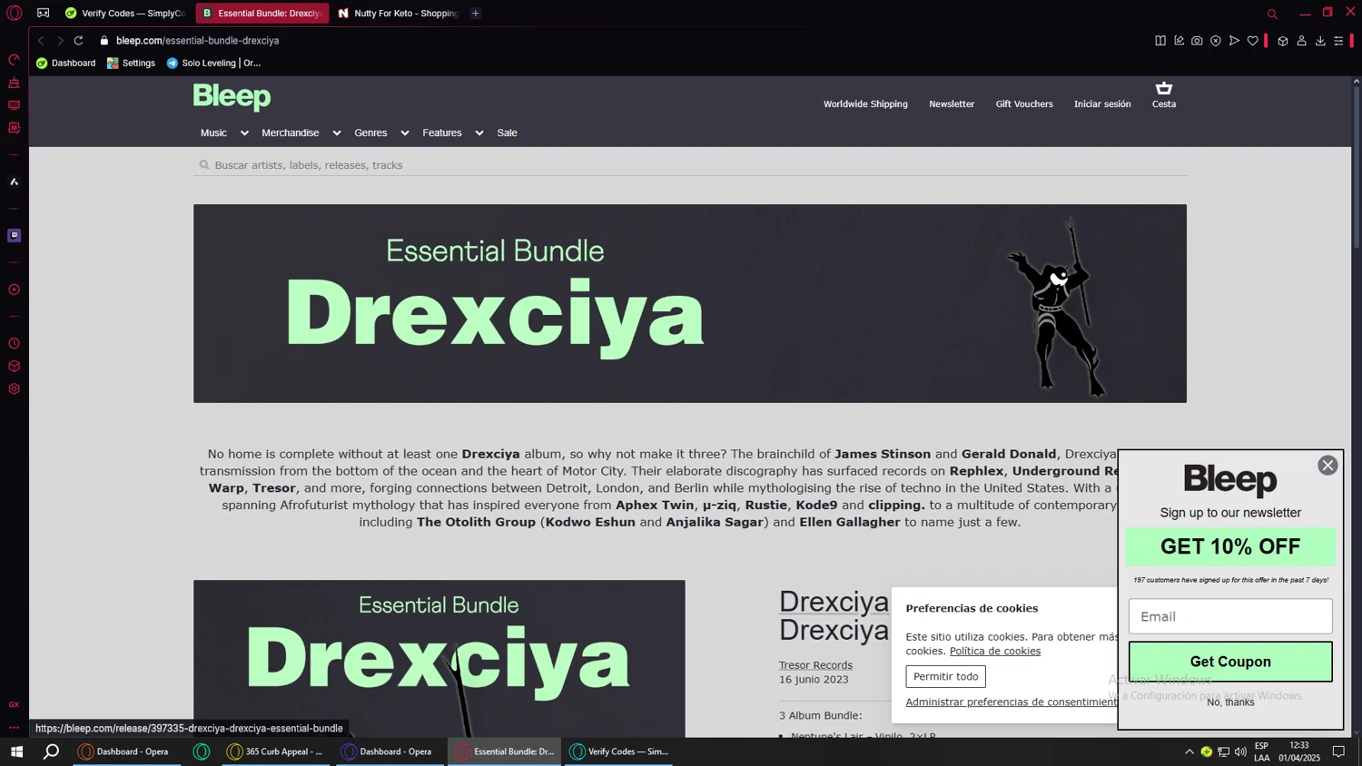 Bleep promo code screenshot showing code DREXCIYAESSENTIALS applied at Bleep checkout page. Uploaded by SimplyCodes community member BANKAI on Apr 1, 2025