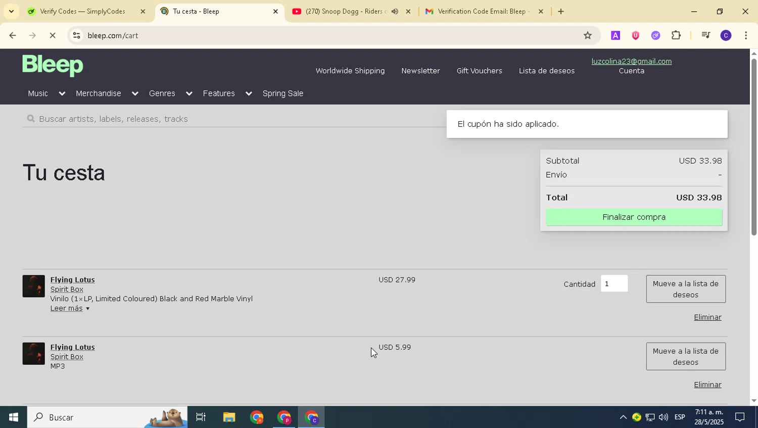 Bleep promo code screenshot showing code COCTEAUESSENTIALS applied at Bleep checkout page. Uploaded by SimplyCodes community member alexanderarnold on May 28, 2025
