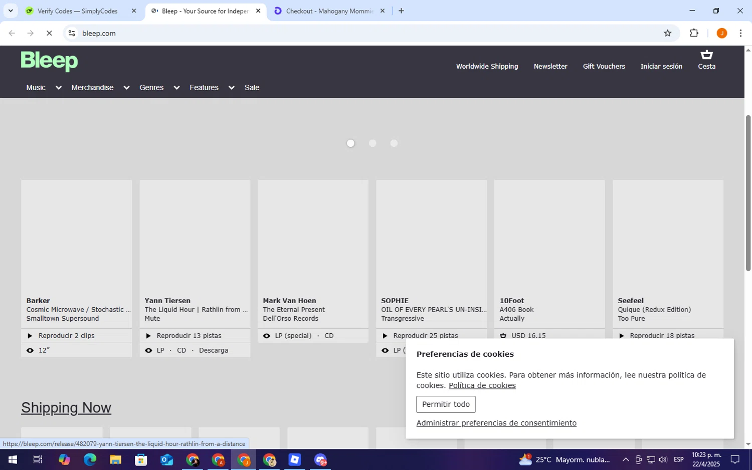 Bleep promo code screenshot showing code rotmmar25 applied at Bleep checkout page. Uploaded by SimplyCodes community member TheCreature on Apr 23, 2025