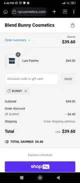 BUNNY coupon verification screenshot