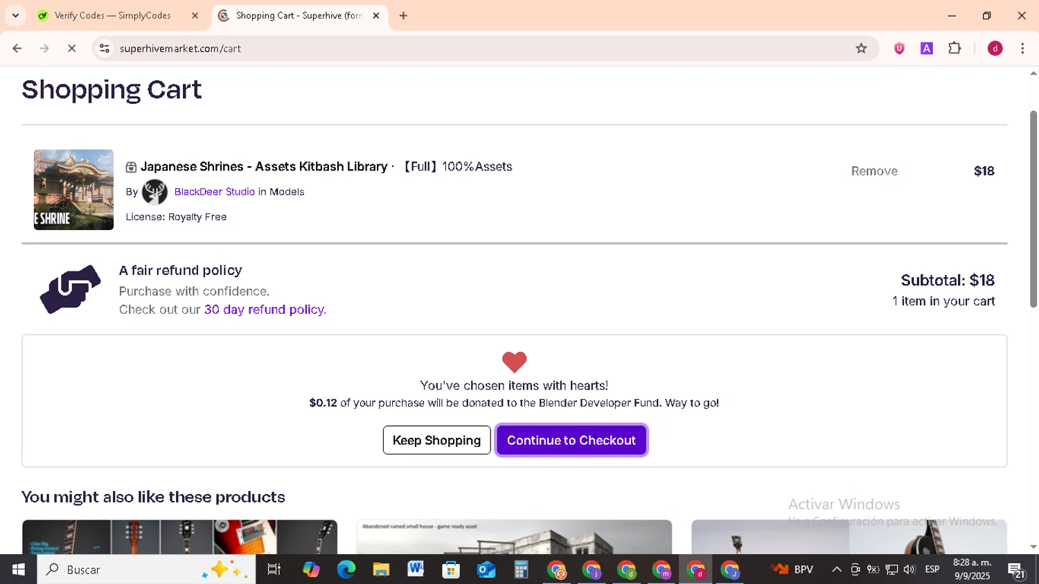 Blender Market discount code screenshot showing code MEIU30 applied at Blender Market checkout page. Uploaded by SimplyCodes community member FrugalMonarch7277 on Sep 9, 2025