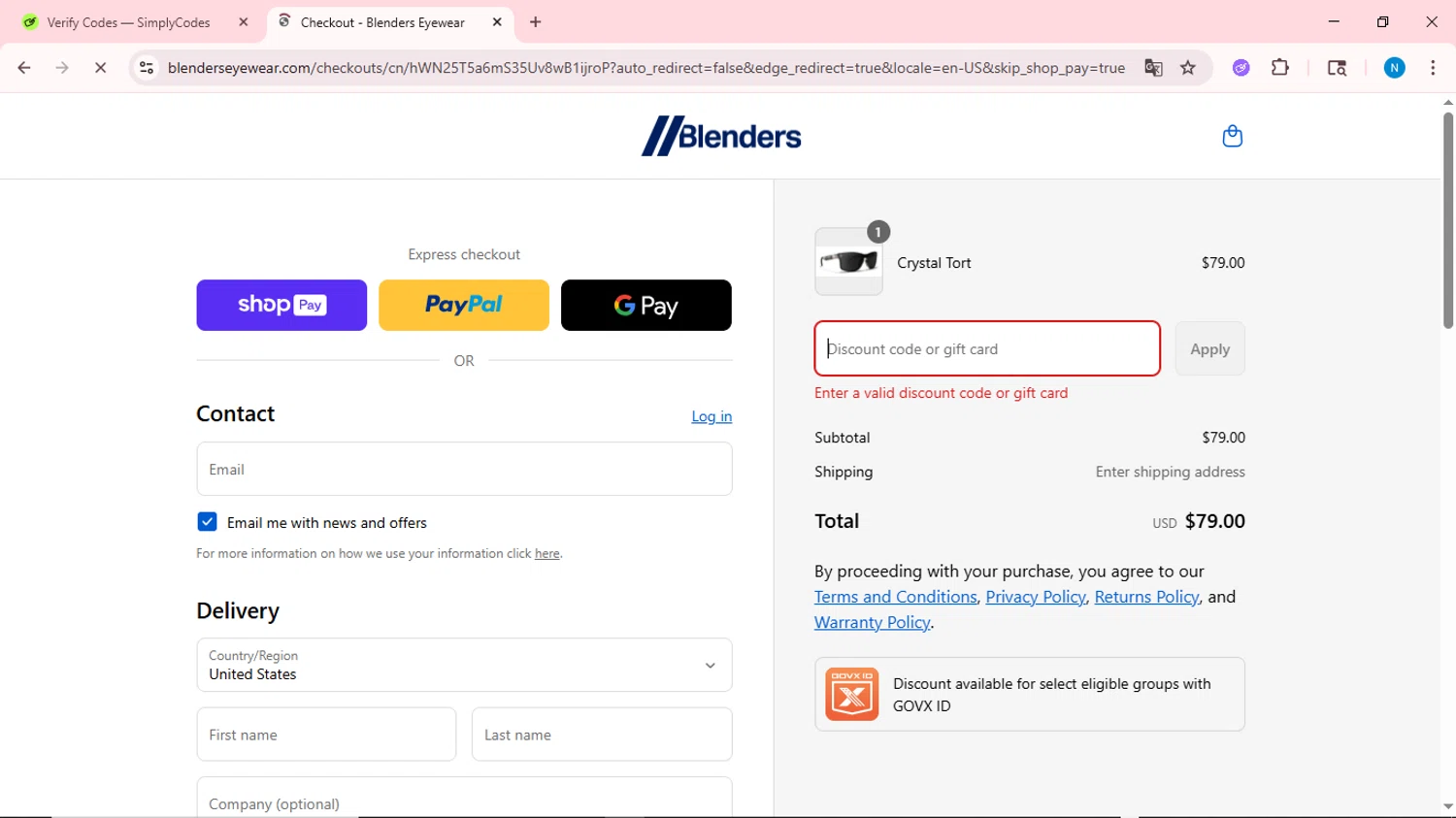 Blenders Eyewear discount code screenshot showing code FLASH30 applied at Blenders Eyewear checkout page. Uploaded by SimplyCodes community member QuestOwl6398 on Aug 22, 2025